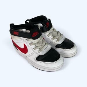 NIKE Court Borough Toddler Mid 2 High Top White Black Red CD7784-110 Size 9C